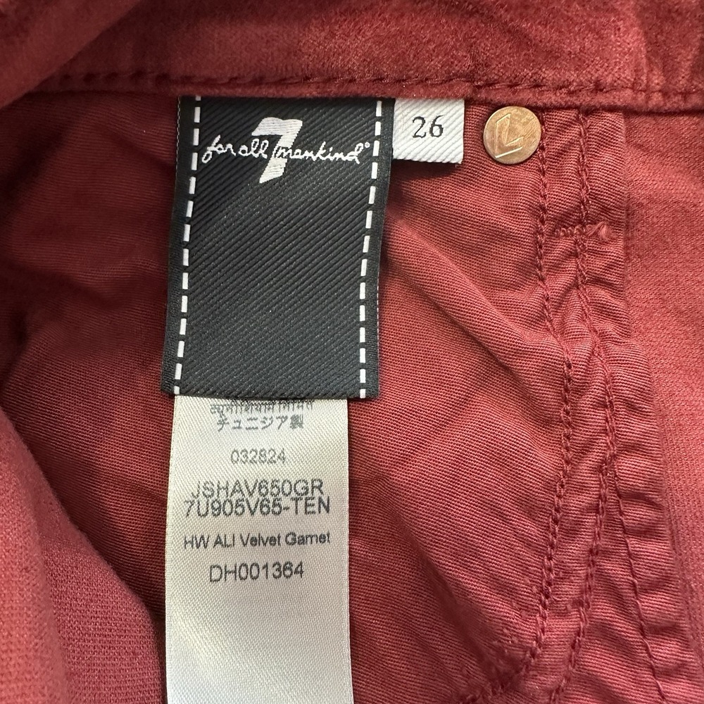 7 For All Mankind Classic Flare Jeans Womens 26x33 Red Velvet High Rise Ali - Picture 5 of 9